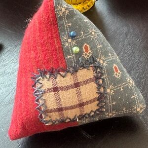 Handcrafted Red and Gray Fabric pincushion